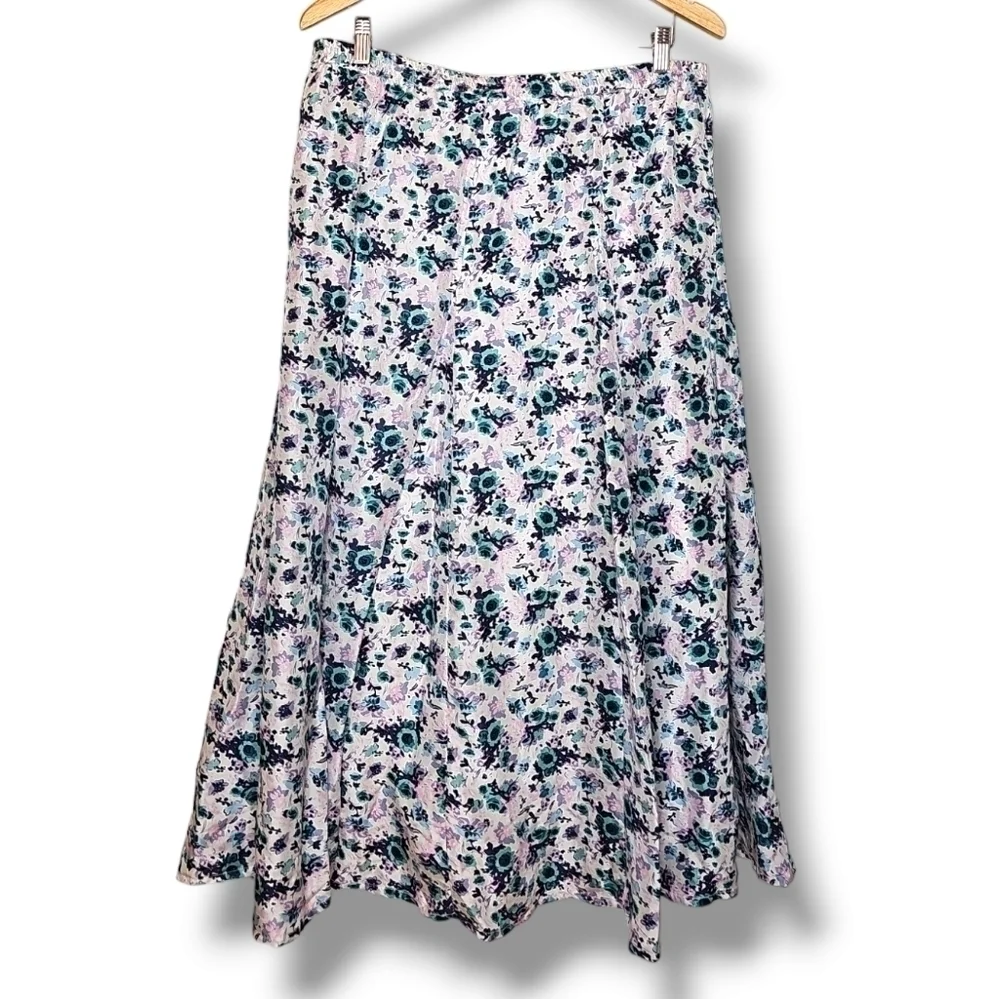Garnet Hill Floral Print Silk Maxi Skirt - Size 14